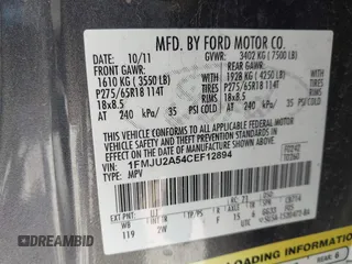 2012 Ford Expedition Limited with VIN 1FMJU2A54CEF12894, listed as a IAAI auction lot 42232587 with 222,075 mi miles and . Bid and sale history available at DreamBid. Image 9.