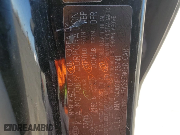 2015 Kia Forte LX with VIN KNAFK4A61F5426741, listed as a Copart auction lot 44548525 with 154,265 mi miles and Salvage Title. Bid and sale history available at carsss.com. Image 12.