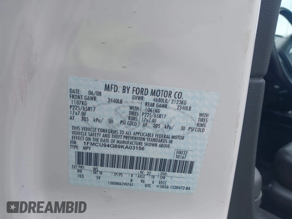 2009 Ford Escape Limited с VIN 1FMCU94G89KA03156, выставлен на аукционе IAAI как лот 42496447 с пробегом 193 953 миль миль и . История ставок и продаж доступна на DreamBid. Изображение 9.
