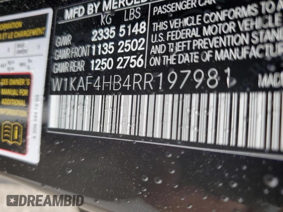 2024 Mercedes-Benz C 300 with VIN W1KAF4HB4RR197981, listed as a Copart auction lot 55199044 with Not Provided miles and Salvage Title. Bid and sale history available at DreamBid. Image 12.