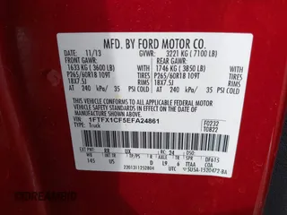 2014 Ford F-150 XL with VIN 1FTFX1CF5EFA24861, listed as a IAAI auction lot 42211447 with 129,867 mi miles and . Bid and sale history available at DreamBid. Image 9.