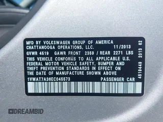 2014 Volkswagen Passat Wolfsburg Edition with VIN 1VWAT7A36EC045573, listed as a IAAI auction lot 41998740 with 151,633 mi miles and . Bid and sale history available at DreamBid. Image 9.