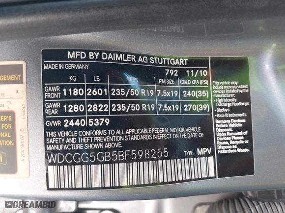 2011 Mercedes-Benz GLK-Class GLK 350 with VIN WDCGG5GB5BF598255, listed as a IAAI auction lot 41803467 with 104,264 mi miles. Bid and sale history available at carsss.com. Image 9.
