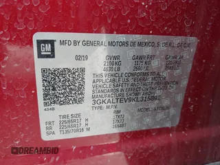 2019 GMC Terrain SLE z VIN 3GKALTEV9KL315892, wystawiony jako IAAI lot #42488363 z przebiegiem 103 869 mil mil oraz . Historia ofert i sprzedaży dostępna na DreamBid. Obrazek 9.