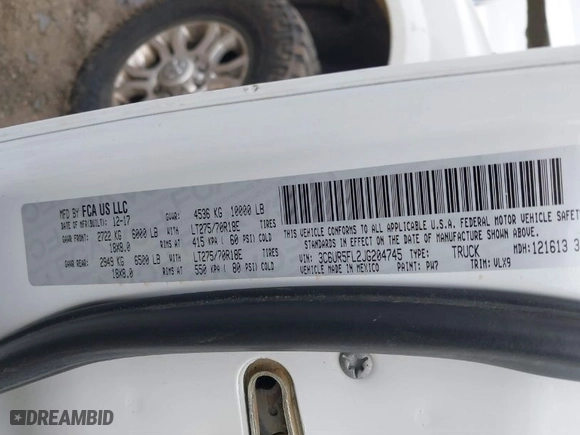 2018 Ram 2500 Laramie with VIN 3C6UR5FL2JG204745, listed as a IAAI auction lot 38568855 with 132,338 mi miles. Bid and sale history available at carsss.com. Image 9.