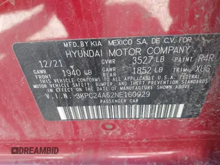 2022 Hyundai Accent SE with VIN 3KPC24A62NE160929, listed as a IAAI auction lot 42310998 with 76,000 mi miles and . Bid and sale history available at DreamBid. Image 9.