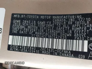 2011 Toyota Corolla L with VIN 2T1BU4EE1BC547635, listed as a IAAI auction lot 42053236 with 121,485 mi miles. Bid and sale history available at carsss.com. Image 9.