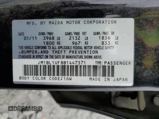 2011 Mazda Mazda3 i Sport with VIN JM1BL1UF8B1447371, listed as a Copart auction lot 54457005 with 127,526 mi miles and Clean Title. Bid and sale history available at carsss.com. Image 12.