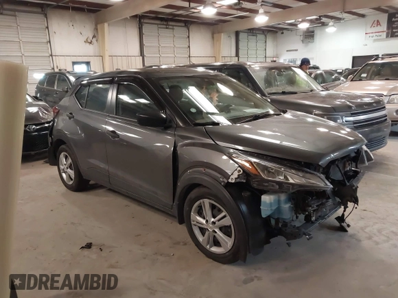 2021 Nissan Kicks S with VIN 3N1CP5BV1ML466739, listed as a IAAI auction lot 41628478 with 54,821 mi miles. Bid and sale history available at carsss.com. Image 1.