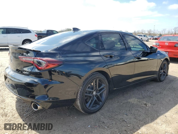 2025 Acura TLX w/A-Spec Package with VIN 19UUB6F53SA000588, listed as a Copart auction lot 46483245 with 5,417 mi miles and Salvage Title. Bid and sale history available at DreamBid. Image 3.