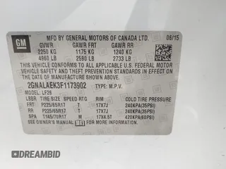 2015 Chevrolet Equinox LS with VIN 2GNALAEK3F1173902, listed as a IAAI auction lot 42164751 with 165,575 mi miles and . Bid and sale history available at DreamBid. Image 9.