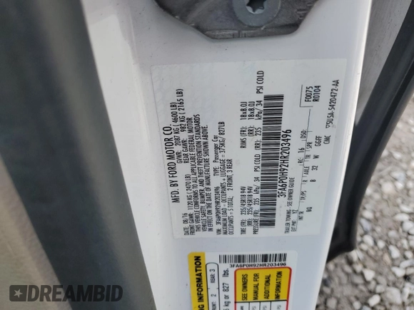 2017 Ford Fusion SE z VIN 3FA6P0H92HR203496, wystawiony jako Copart lot #56719365 z przebiegiem 99 817 mil mil oraz Szkoda całkowita • Salvage title. Historia ofert i sprzedaży dostępna na DreamBid. Obrazek 12.