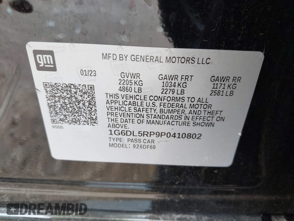 2023 Cadillac CT4-V Blackwing with VIN 1G6DL5RP9P0410802, listed as a IAAI auction lot 42038982 with 21,257 mi miles and . Bid and sale history available at DreamBid. Image 9.