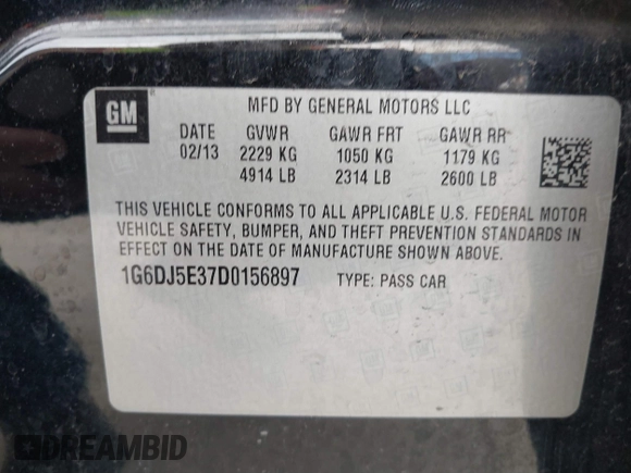 2013 Cadillac CTS Performance with VIN 1G6DJ5E37D0156897, listed as a IAAI auction lot 41359292 with 152,051 mi miles and . Bid and sale history available at DreamBid. Image 9.