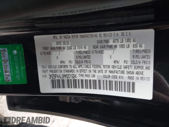 2021 Mazda 3 S с VIN 3MZBPAAL8MM201924, выставлен на аукционе IAAI как лот 40977248 с пробегом 89 894 миль миль и . История ставок и продаж доступна на DreamBid. Изображение 9.