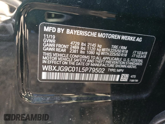 2020 BMW X1 xDrive28i with VIN WBXJG9C01L5P79502, listed as a Copart auction lot 46397463 with 26,326 mi miles. Bid and sale history available at carsss.com. Image 12.