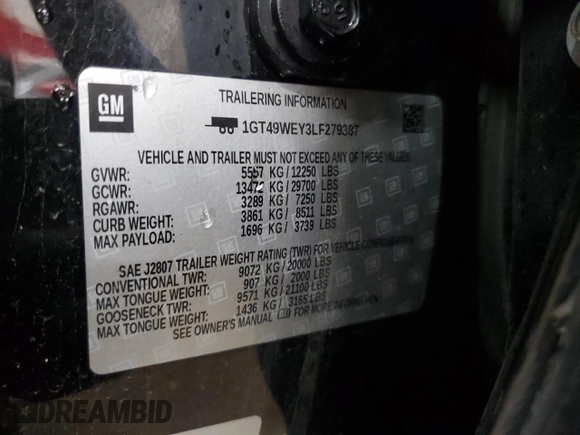 2020 GMC Sierra 3500HD Denali z VIN 1GT49WEY3LF279387, wystawiony jako Copart lot #84054454 z przebiegiem 140 648 mil mil oraz Szkoda całkowita • Salvage title. Historia ofert i sprzedaży dostępna na DreamBid. Obrazek 12.