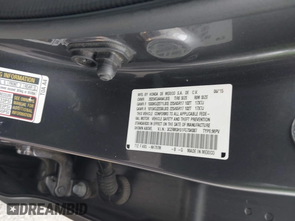 2015 Honda CR-V EX with VIN 3CZRM3H51FG704087, listed as a IAAI auction lot 42074521 with 74,610 mi miles and . Bid and sale history available at carsss.com. Image 9.