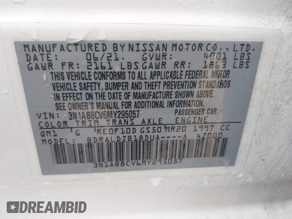 2021 Nissan Sentra SV z VIN 3N1AB8CV6MY295057, wystawiony jako IAAI lot #42193467 z przebiegiem 69 866 mil mil oraz . Historia ofert i sprzedaży dostępna na DreamBid. Obrazek 9.