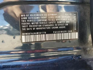 2010 Volkswagen Golf with VIN WVWDB7AJ6AW281778, listed as a Copart auction lot 76127374 with 214,535 mi miles and Non Repairable. Bid and sale history available at carsss.com. Image 12.