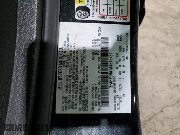 2010 Ford Fusion SE с VIN 3FAHP0HA1AR343984, выставлен на аукционе Copart как лот 86097524 с пробегом 162 749 миль миль и Чистый • Clean title. История ставок и продаж доступна на DreamBid. Изображение 12.