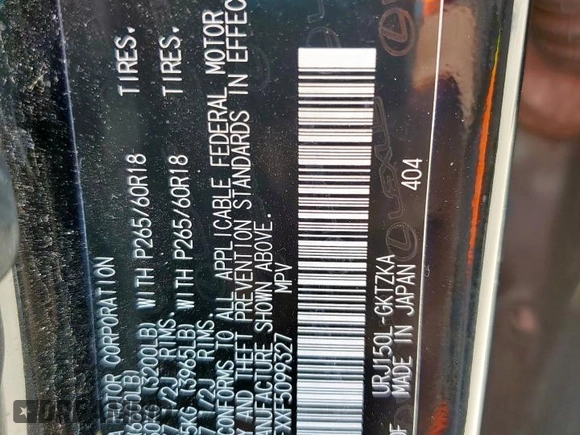 2015 Lexus GX 460 Luxury with VIN JTJJM7FXXF5099327, listed as a Copart auction lot 58763915 with 195,808 mi miles and Salvage title. Bid and sale history available at DreamBid. Image 14.