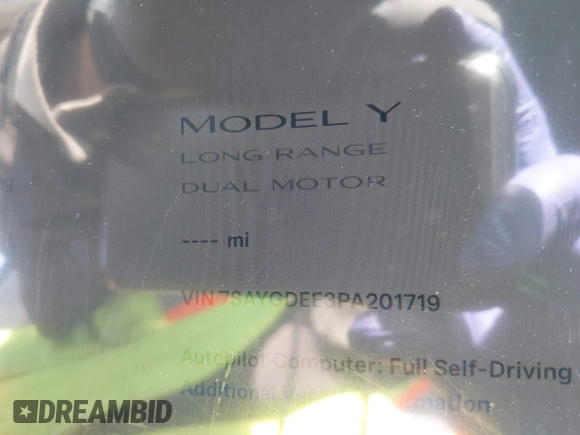 2023 Tesla Model Y Long Range with VIN 7SAYGDEE3PA201719, listed as a IAAI auction lot 42048816 with Not Provided miles and . Bid and sale history available at DreamBid. Image 15.
