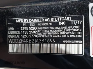 2018 Mercedes-Benz E with VIN WDDZF4KB2JA381699, listed as a IAAI auction lot 39407980 with 52,865 mi miles. Bid and sale history available at carsss.com. Image 9.