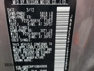 2012 Nissan Quest LE z VIN JN8AE2KP1C9042628, wystawiony jako Copart lot #43544105 z przebiegiem 169 701 mil mil oraz Czysty tytuł • Clean title. Historia ofert i sprzedaży dostępna na DreamBid. Obrazek 13.