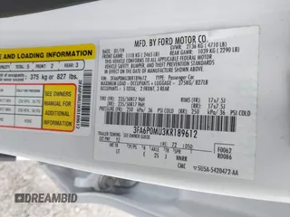 2019 Ford Fusion Hybrid SEL with VIN 3FA6P0MU3KR189612, listed as a IAAI auction lot 41422745 with 95,130 mi miles. Bid and sale history available at carsss.com. Image 9.