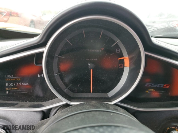 2015 McLaren 650S with VIN SBM11FAA0FW004199, listed as a Copart auction lot 83836504 with 65,073 mi miles and Salvage Title. Bid and sale history available at carsss.com. Image 9.