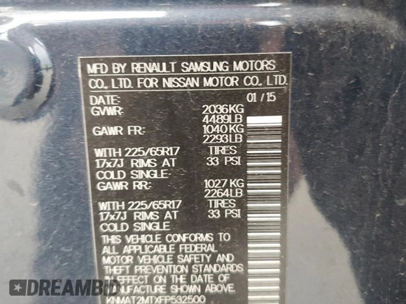 2015 Nissan Rogue S with VIN KNMAT2MTXFP532500, listed as a Copart auction lot 85492084 with 180,701 mi miles and Salvage Title. Bid and sale history available at carsss.com. Image 13.