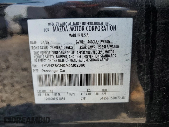 2010 Mazda 6 i Touring с VIN 1YVHZ8CH0A5M02866, выставлен на аукционе Copart как лот 58911625 с пробегом 246 444 миль миль и Списание • Salvage title. История ставок и продаж доступна на DreamBid. Изображение 12.