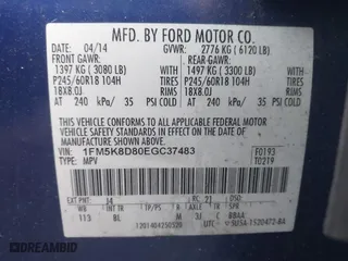 2014 Ford Explorer XLT with VIN 1FM5K8D80EGC37483, listed as a IAAI auction lot 41843135 with 169,329 mi miles. Bid and sale history available at carsss.com. Image 9.