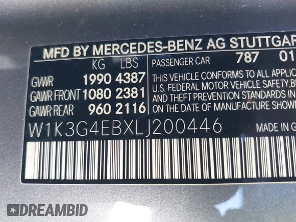 2020 Mercedes-Benz A 220 with VIN W1K3G4EBXLJ200446, listed as a IAAI auction lot 41612614 with 66,015 mi miles and . Bid and sale history available at DreamBid. Image 9.