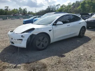 2023 Tesla Model 3 with VIN 5YJ3E1EA6PF396808, listed as a Copart auction lot 50606185 with 27,838 mi miles and Salvage Title. Bid and sale history available at carsss.com. Image 1.
