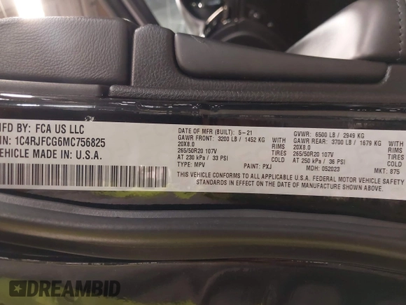 2021 Jeep Grand Cherokee Overland с VIN 1C4RJFCG6MC756825, выставлен на аукционе IAAI как лот 42234963 с пробегом 57 896 миль миль и . История ставок и продаж доступна на DreamBid. Изображение 9.