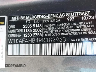 2024 Mercedes-Benz C 300 with VIN W1KAF4HB4RR182963, listed as a IAAI auction lot 41431271 with 11,213 mi miles and . Bid and sale history available at DreamBid. Image 9.