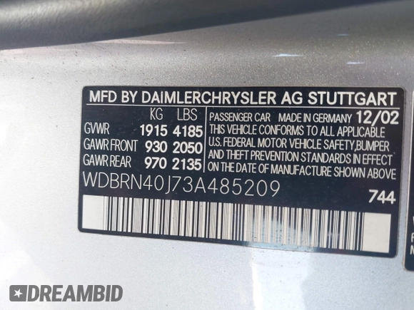 2003 Mercedes-Benz C 230 Kompressor z VIN WDBRN40J73A485209, wystawiony jako IAAI lot #42304130 z przebiegiem 66 209 mil mil oraz . Historia ofert i sprzedaży dostępna na DreamBid. Obrazek 9.