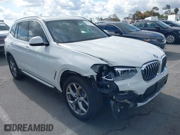 2021 BMW X3 sDrive30i with VIN 5UXTY3C01M9H12586, listed as a IAAI auction lot 42131082 with 44,206 mi miles. Bid and sale history available at carsss.com. Image 1.
