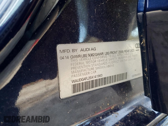 2014 Audi S4 Premium Plus with VIN WAUDGAFL2EA141963, listed as a Copart auction lot 85068784 with 40,269 mi miles and Salvage Title. Bid and sale history available at carsss.com. Image 12.