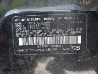 2024 Mitsubishi Mirage Black Edition with VIN ML32AWHJ1RH004954, listed as a IAAI auction lot 41834228 with 13,720 mi miles. Bid and sale history available at carsss.com. Image 9.