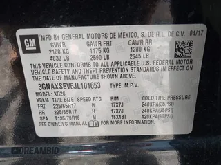2018 Chevrolet Equinox LT with VIN 3GNAXSEV6JL101653, listed as a IAAI auction lot 41998724 with 103,465 mi miles. Bid and sale history available at carsss.com. Image 9.