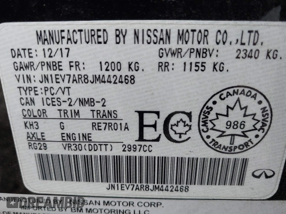 2018 Infiniti Q50 3.0t LUXE with VIN JN1EV7AR8JM442468, listed as a IAAI auction lot 42071717 with 107,484 mi miles. Bid and sale history available at carsss.com. Image 9.