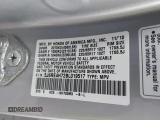 2011 Honda CR-V EX-L with VIN 5J6RE4H72BL019517, listed as a IAAI auction lot 41864137 with 161,532 mi miles. Bid and sale history available at carsss.com. Image 9.