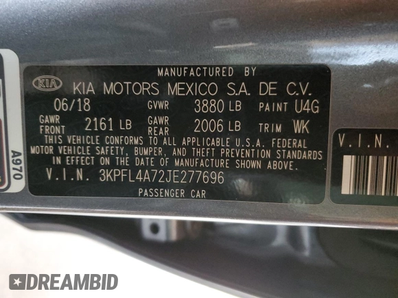 2018 Kia Forte LX with VIN 3KPFL4A72JE277696, listed as a Copart auction lot 47819695 with 171,950 mi miles and Salvage Title. Bid and sale history available at carsss.com. Image 12.