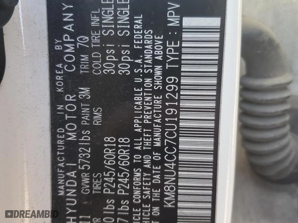 2012 Hyundai Veracruz Limited with VIN KM8NU4CC7CU191299, listed as a Copart auction lot 46404755 with 262,072 mi miles and Salvage Title. Bid and sale history available at carsss.com. Image 13.