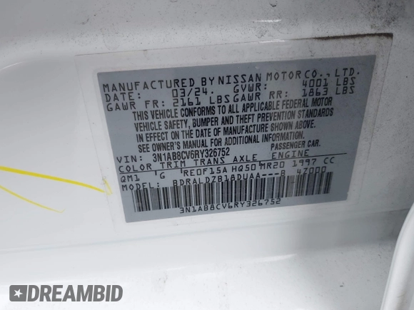 2024 Nissan Sentra SV z VIN 3N1AB8CV6RY326752, wystawiony jako IAAI lot #42368521 z przebiegiem 17 348 mil mil oraz . Historia ofert i sprzedaży dostępna na DreamBid. Obrazek 9.