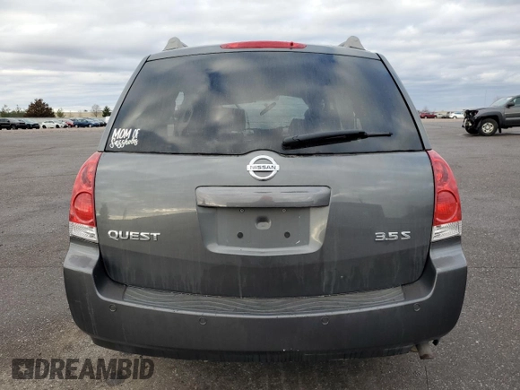 2006 Nissan Quest SL with VIN 5N1BV28U36N123246, listed as a Copart auction lot 82884794 with 0 mi miles and Salvage Title. Bid and sale history available at carsss.com. Image 6.