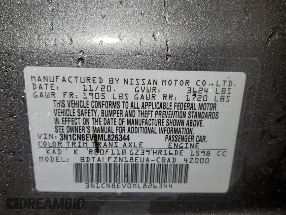 2021 Nissan Versa SV with VIN 3N1CN8EV0ML826344, listed as a Copart auction lot 52140235 with 77,837 mi miles and Non repairable. Bid and sale history available at DreamBid. Image 13.